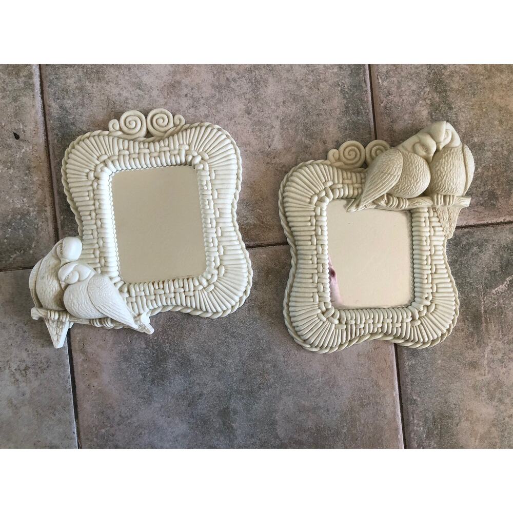 Vintage lovebird mirrors white dove wall decor Faux Wicker Kitschy Set Plastic